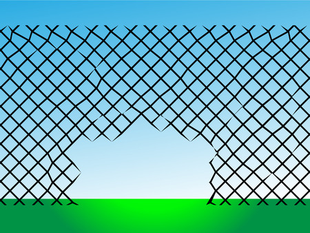 Destroyed wire barrier ready escapeのイラスト素材