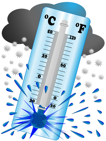 Cold and frost is so strong that it causes such a low temperature until the thermometer explodesのイラスト素材