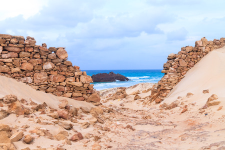 Wreck boat on the coast of Boa Vista in Cape Verde, Cabo Verdeの写真素材