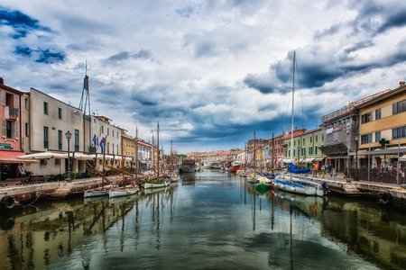 23 August 2014: The port canal of Leonardo da vinci. During the morning. Cesenatico on the Adriatic coast of Italyのeditorial素材