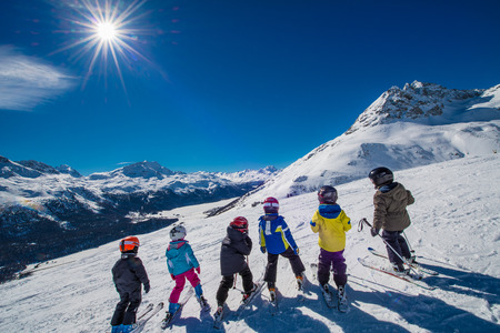 Little Skiers on the Swiss Alpsの写真素材