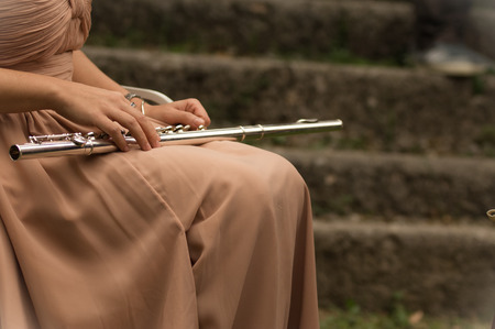 a violinist makes her performance during a weddingの写真素材