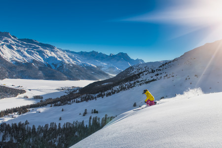 girl in off-piste skiingの写真素材