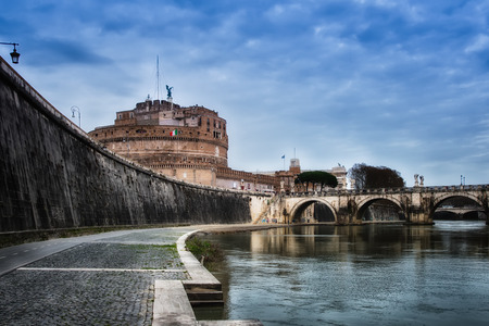 Bridge of Castel St. Angelo from tiber river. Rome - Italyのeditorial素材
