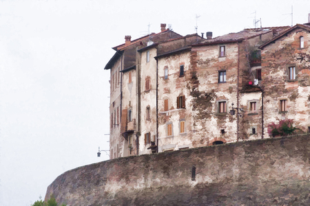 Effect painting of Anghiari, medieval village in Tuscany - Italyの写真素材