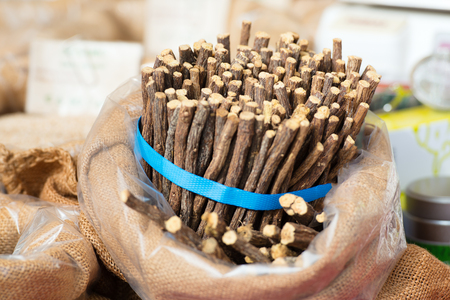 Licorice sticks packed street marketsの写真素材