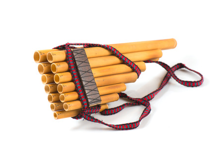 Pan flute Handmade on a white background characteristic hand South Americaの写真素材
