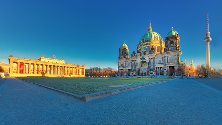 Berlin with Altes Museum Lustgarten view of the cathedral and TV tower on the first morning sunのeditorial素材