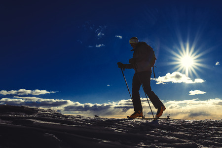 A man practice ski mountaineering aloneの写真素材