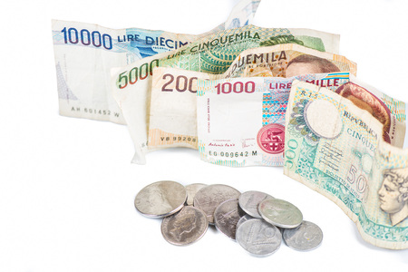 Banknotes from Italy. Italian lira and metal coins 10000, 5000, 2000, 1000. 100. 50. 20. 10.