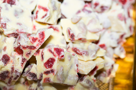 White chocolate with candied in an outdoor market