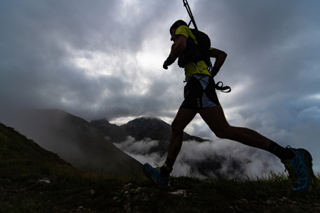 Zorzone Serina italy 2 September 2018: Extreme mountain race competition skymarathon. athlete runs...