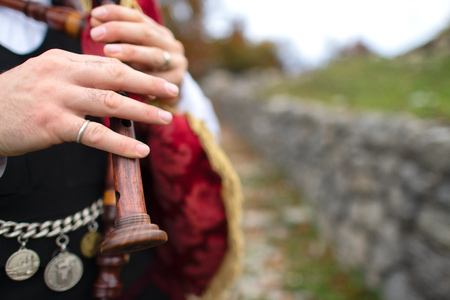 Bagpiper player of the Bergamo valleys of northern Italy.の写真素材