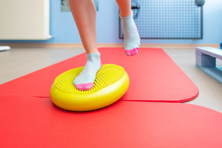 Exercises for ankle proprioception in a physiotherapy study.の写真素材
