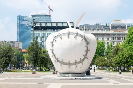 Milan Italy 10 May 2019: Monumental sculpture La Mela Regenerata. created by the artist Michelangelo Pistolettoのeditorial素材