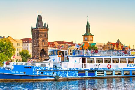 Prague, Czech Republic - 4 September 2019: Tourism tour of the Vltava river in Pragueのeditorial素材