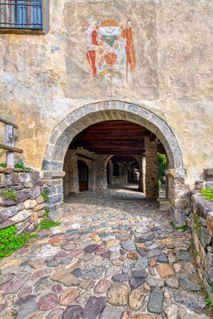 Entry to the Cornello dei Tasso. Ancient village of the brembana valley Bergamo Italyの写真素材