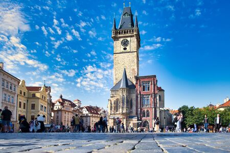 Prague, Czech Republic - 6 September 2019: Old town square in Prague with the astronomical clock...