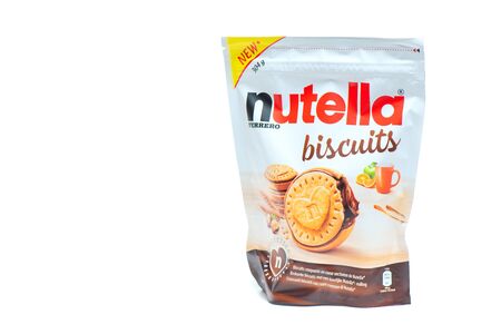 San Pellegrino terme, Italy - December 19, 2019:  The new Nutella biscuits brand Ferrero Italia on a white backgroundのeditorial素材