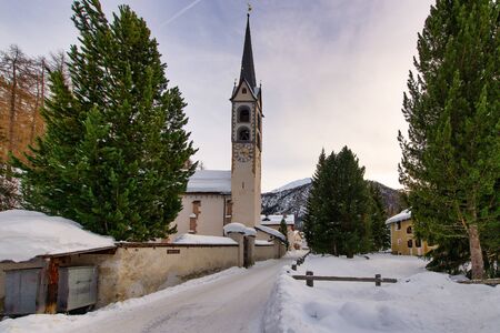 La Punt-Chamues village in Engadine valley Switzerlandの写真素材