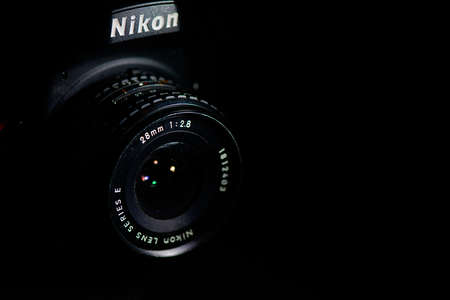 San Pellegrino terme, Italy - November 28, 2020: Nikon Reflex Camera with Lens 28 mmのeditorial素材