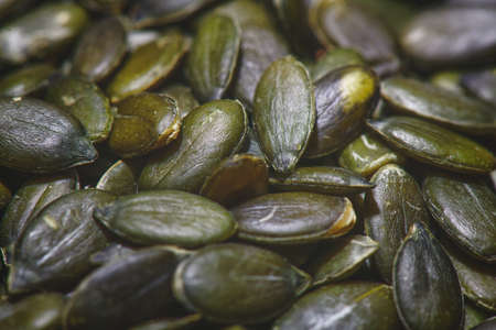 Pumpkin seeds in detailの写真素材