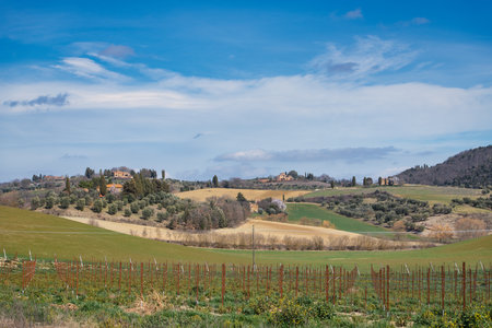 Typical landscape in Tuscany Italy with few housesの写真素材