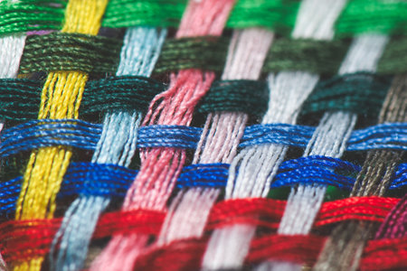 Detail of braid of colored sewing threadsの写真素材