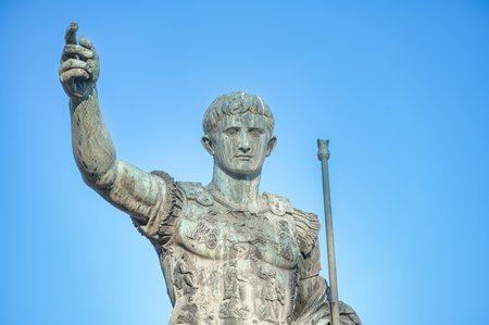 Detail of Statue of Emperor Octavian Augustus in Rome Imperial Forums streetのeditorial素材