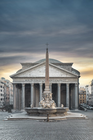 The temple of the Pantheon in Rome with digitally processed skyのeditorial素材