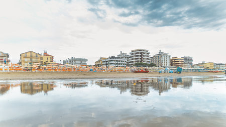 Adriatic coast in Italy at low tide in Bellaria Igea marinaの写真素材