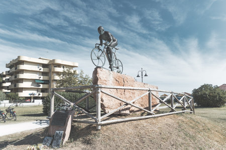 The monument to cyclist Marco Pantani in Cesenaticoの写真素材