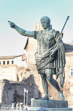 Statue of Emperor Octavian Augustus in Rome Imperial Forums streetの写真素材