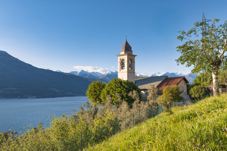 The Church of Sant'Andrea in Bellano Lecco Italy lakeの写真素材