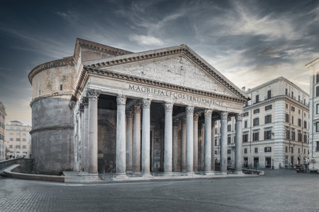 Temple of the Pantheon in Rome with digitally processed skyの写真素材