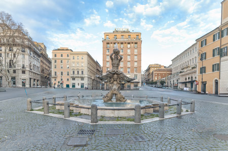 Fontana del Tritone is a seventeenth-century fountain in Rome, by the Baroque sculptor Gian Lorenzo Berniniの写真素材