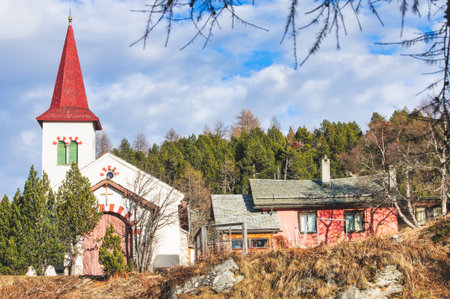 Small mountain church in the Swiss Alps