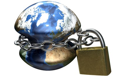 earth locked by a chain with padlockの写真素材