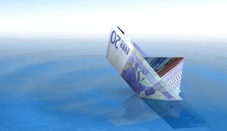 20 euro boat sinking in the seaの写真素材