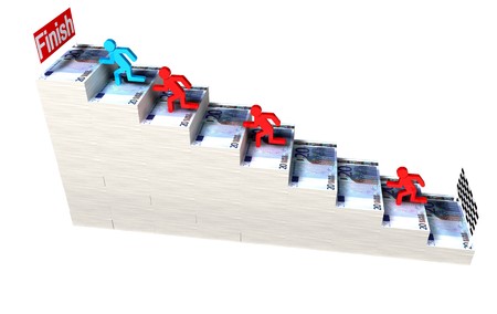 men running a stair of euro