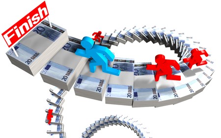 3d image of men running on stairs of euroの写真素材