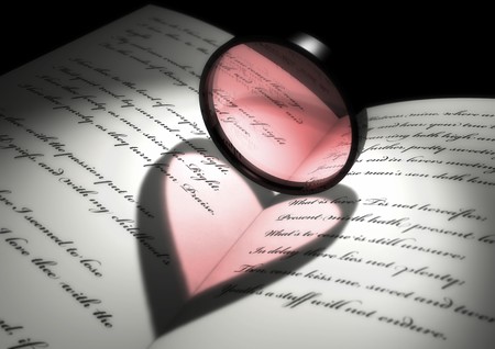light effect of a heart shape on a book of poetriesの写真素材