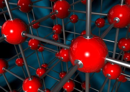 3D rendered Molecule with red atoms and chromed metal  joints(Abstract)の写真素材