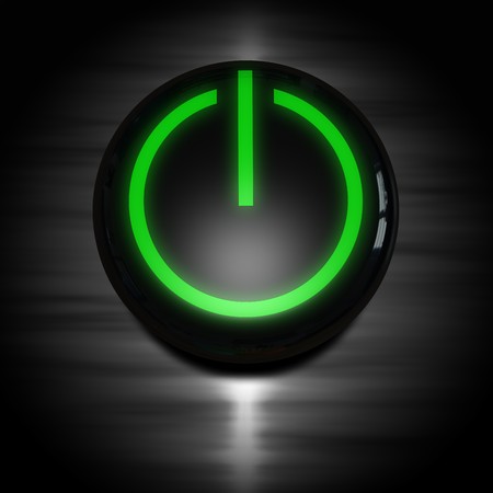 black power on button with green glowing symbolの写真素材