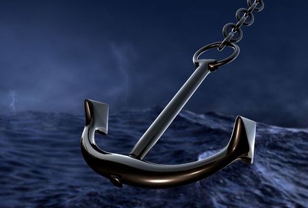 closeup of a lifebuoy in a storm in the seaの写真素材