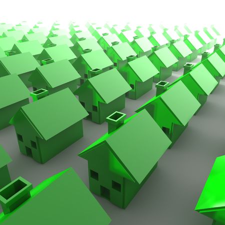 3d image of a lot of green housesの写真素材