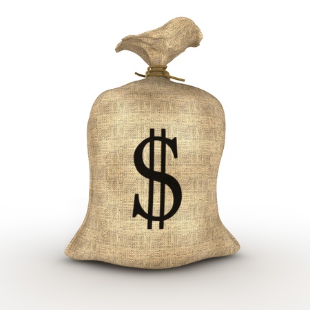 3d dollar sack isolated on white backgroundの写真素材