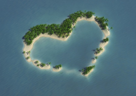 3d computer image of an heart shape tropical islandの写真素材