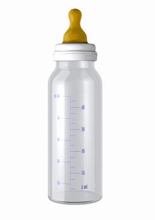 3d computer generated image of a baby bottle isolated on white backgroundの写真素材