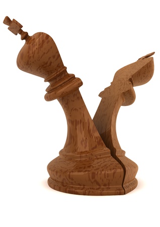 3d computer generated image of a  split king chess piece isolated on white background,split,の写真素材